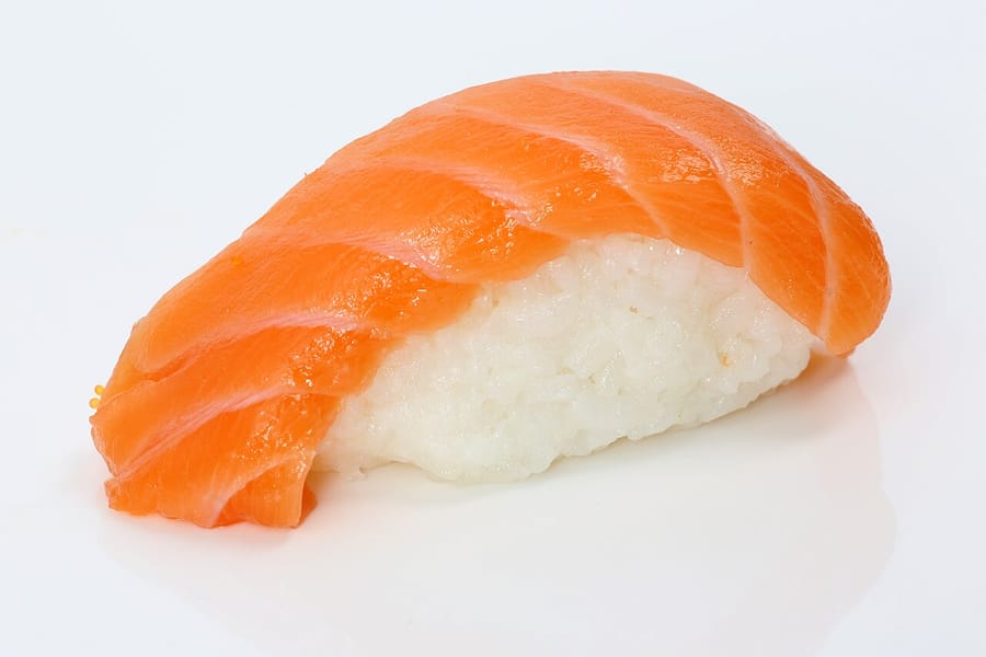 Salmon nigiri on hand-pressed rice